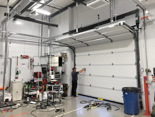 Coral Springs Garage Door Repair certified technician performing commercial door repair at a Coral Springs business facility