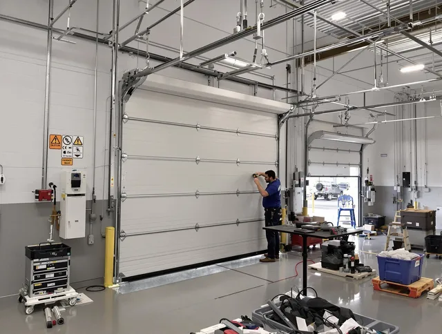 Commercial garage door repair being performed by Coral Springs Garage Door Repair expert in Coral Springs