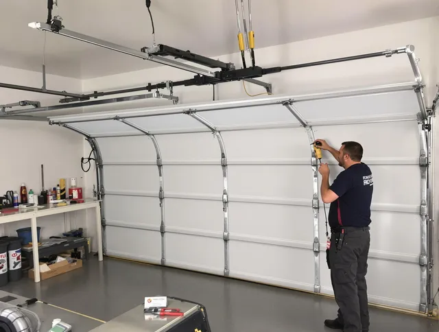 Coral Springs Garage Door Repair certified technician performing overhead door system repair in Coral Springs